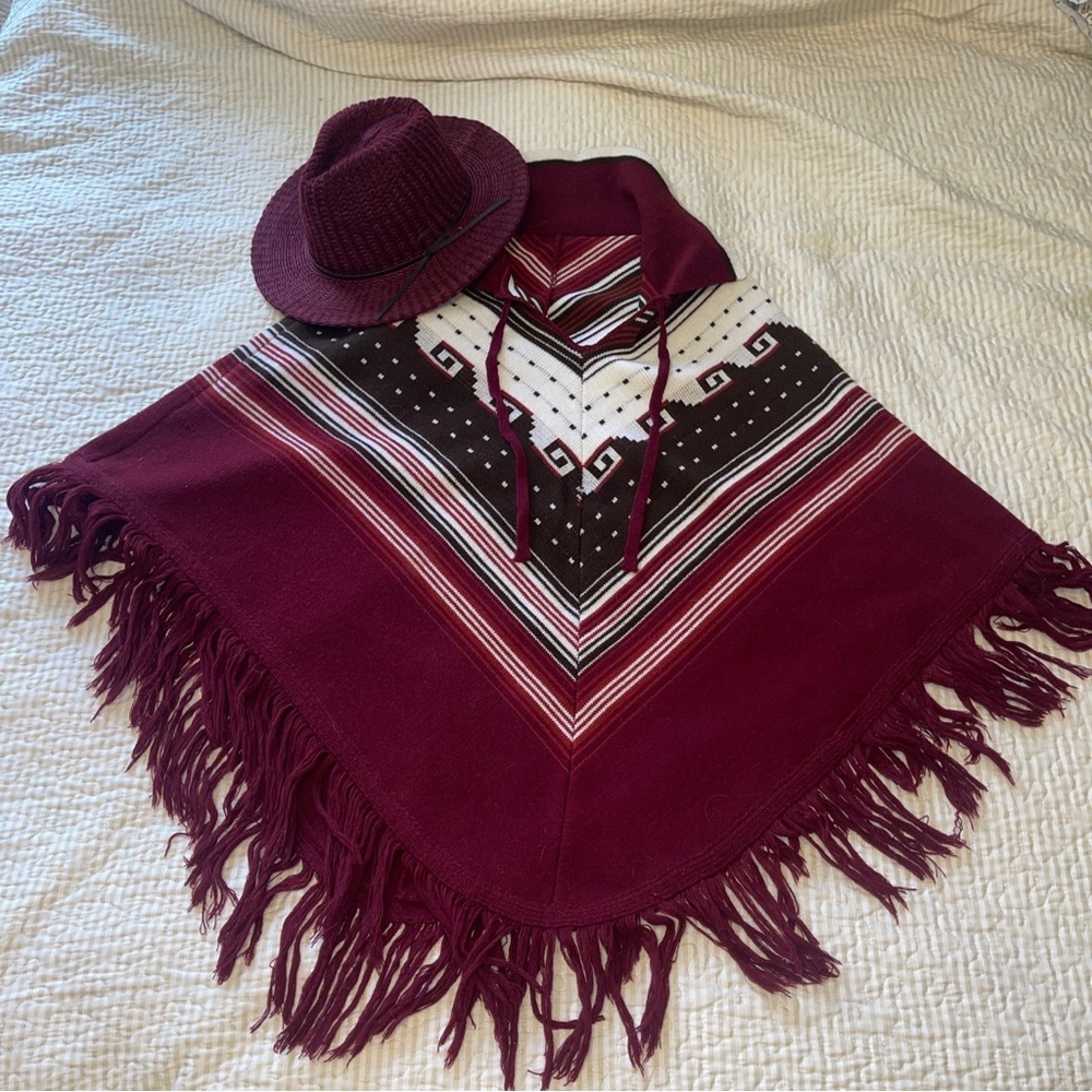 C.C Cotton Knit Panama Hat / Vintage Maroon knit sweater poncho ✨BUNDLE✨